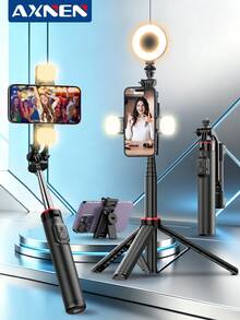 AXNEN Palo de selfie portátil de 51 pulgadas con luz LED, rotación de 360°, soporte desmontable para teléfono, trípode de teléfono multifuncional y extensible con disparador remoto inalámbrico, compatible con teléfonos iOS y Android/cámaras/GoPro - Multicolor - Ver 3