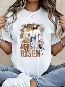 Camiseta Vintage para  con Estampado de Jesús He Is Risen, Ropa Religiosa Cristiana para Celebración de Pascua - Blanco - Ver 7