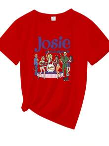 Gift 1 PSCA Casual And Comfortable Short-Sleeved T-Shirt With A Josie And The Pussycats Cartoon Print, Perfect For Running And Sports. Stylish, Unique, And Fun, It's Soft And Breathable. - 紅色 - 查看 3