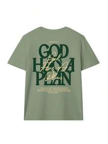 Camiseta de manga corta con cuello redondo, suelta y versátil, con estampado gráfico de letras, ideal para el verano y uso diario de moda - Verde hierba - Ver 3