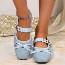 2026 Spring New Women's Blue Bow Tie Buckle Comfortable Versatile Shoes - Blue - View 12