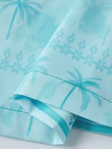 Womens Summer Pajamas Set Coconut Tree Print Button Down Short Sleeve Tops With Shorts Lounge Wear 2 Pcs Set - 藍色 - 查看 9