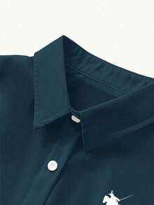 Camisa casual de manga larga, de corte holgado y de un solo abotonado con estampado de caballero para mujer - Azul marino 2 - Ver 5