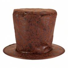 Velvet Vintage Dramatic All Seasons Top Hat, Distressed Texture, Relaxed Fit, Perfect For Themed Party, Halloween Cosplay, Stage Performance - Light Brown - View 6