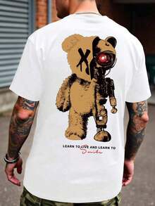 Manfinity Roughcore Hombres Camiseta con estampado de oso y letra - Blanco - Ver 7