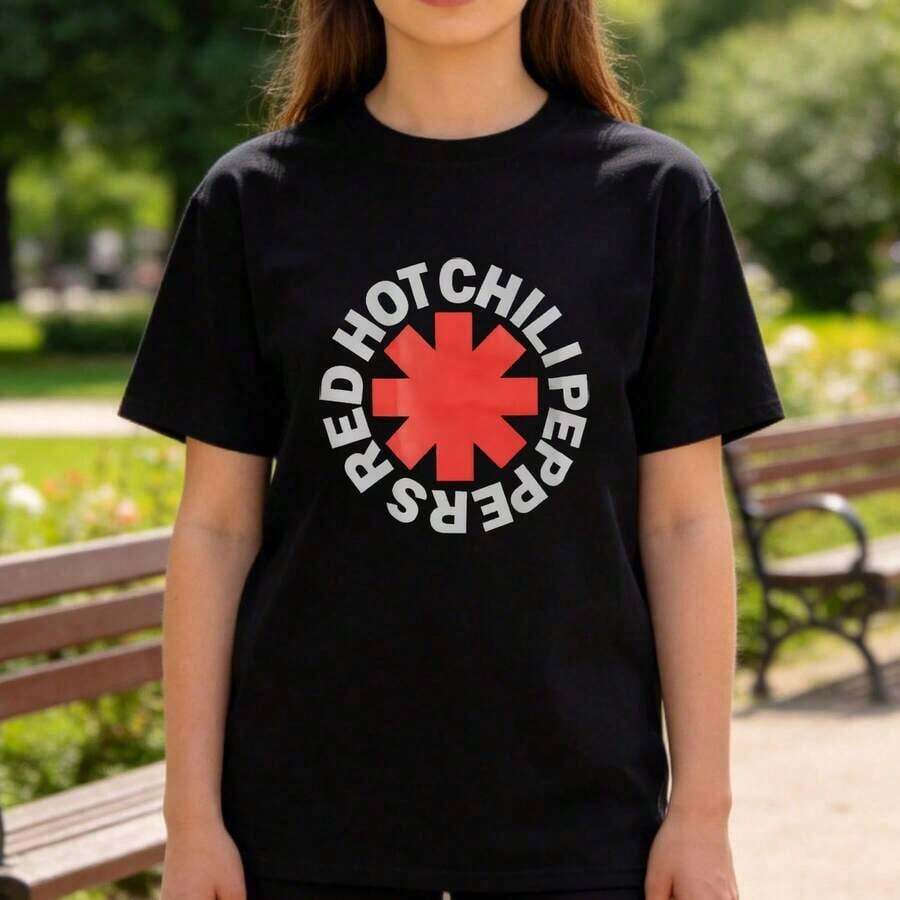 Camisetas de manga corta para mujer, camiseta con estampado de Red Hot Chili Peppers, top casual de manga corta con cuello redondo, camiseta deportiva unisex de algodón suave y transpirable para mujer, camiseta casual de verano con cuello redondo, corte clásico, ideal para fans de música, anime, películas y TV, lavable a máquina, para atuendos casuales, ropa de calle, ropa casual de verano al aire libre, regalo perfecto para hombres y mujeres. - Negro - Ver 1