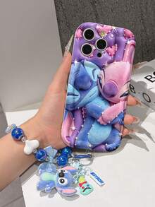 Disney Lilo & Stitch Phone Case With Stitch And Angel Charm And Stitch Lanyard - Cute Stitch And Angel Protective Case With Hugging Pose And Purple Background Design, Equipped With Delicate Stitch Decorative Lanyard And Beaded Bracelet For Easy Carrying, Compatible With IPhone 17, 16, 15, 14, 13, 12, 11 Pro Series, Ideal For Birthdays, Holidays, Anniversaries, Graduation Gifts, Or Any Special Occasion To Surprise Family, Friends, Classmates, And Loved Ones. - 白色 - 查看 6