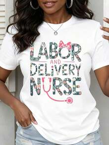 Camiseta de Enfermera de Partos y Maternidad con Diseño Floral para Mujer, con Gráfico de Estetoscopio, Blusa de Algodón Blanca, Ropa Fresca de Verano - Blanco - Ver 8