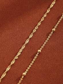 2pcs/Set Cuban Link Style Anklet And Bracelet Set, Waterproof Lightweight Summer Jewelry Gift - Gold - View 2