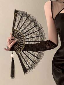 1pc/2pcs Vintage French Lace Tassel Folding Hand Fan, Portable For All Seasons, Suitable For Dancing - Multicolor - View 16