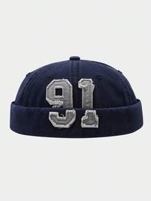 1pc Vintage European And American Washed Distressed 91 Beanie Hat, Retro Numeric Fashion Versatile - A - View 11