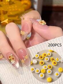 20-100个3D向日葵和雏菊美甲装饰品，可爱树脂花朵美甲装饰，黄色花卉美甲配件，女士DIY美甲用品 - 彩色 - 查看 12