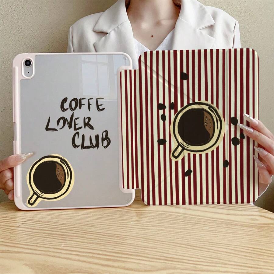 1 chiếc ốp lưng máy tính bảng hai mặt in hình sọc đỏ và người yêu cà phê, có ngăn đựng bút, tương thích với iPad thế hệ thứ 10 10.9 inch 2022 Smart Case/ Air 13 (M3 2025)/ Air 11 (M3 2025)/ Air 11 (M3 2025)/ 11 (A16 2025)/ Tương thích với Galaxy Tab S10+/S9/A9, Tương thích với Samsung Galaxy A9/S9/S7/S30+, Tương thích với Matepad. - Nhiều màu - Xem 1