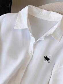 Camisa blanca de mujer con estampado digital y bordado de éxito de - Blanco - Ver 3