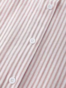 Camisa de manga corta a rayas vintage, de moda para ir al trabajo en verano - Rosa Pálido - Ver 6