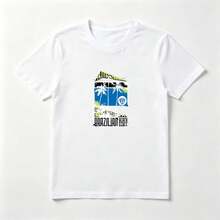 Camiseta Estampado Playa Tropical con Palmeras - Algodón Fresco Verano - Blanco - Ver 1