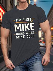 T-Shirts, Clothing, Summer T-Shirt, Plus Size, Graphic Print, Typography, I'M JUST MIKE, Short Sleeve, Casual Tops, Fashion, Everyday Life, For Tall And Burly, National Shipping - 黑色 - 查看 7