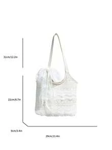 2026 New Arrival Fashionable Casual Patchwork Leather Tote Bag, Elegant Summer Square Handbag For Women, Hollow Butterfly Decor Gift - Beige - View 3