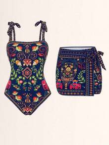 Swim Oasis Set de 2 piezas: Top con estampado posicionado + Falda con estampado posicionado, conjunto de verano - Multicolor 2 - Ver 7