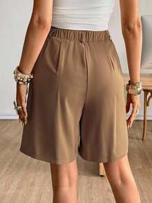 Shorts bermudas casuales de verano tejidos en negro para mujer - Marrón Mocha - Ver 2