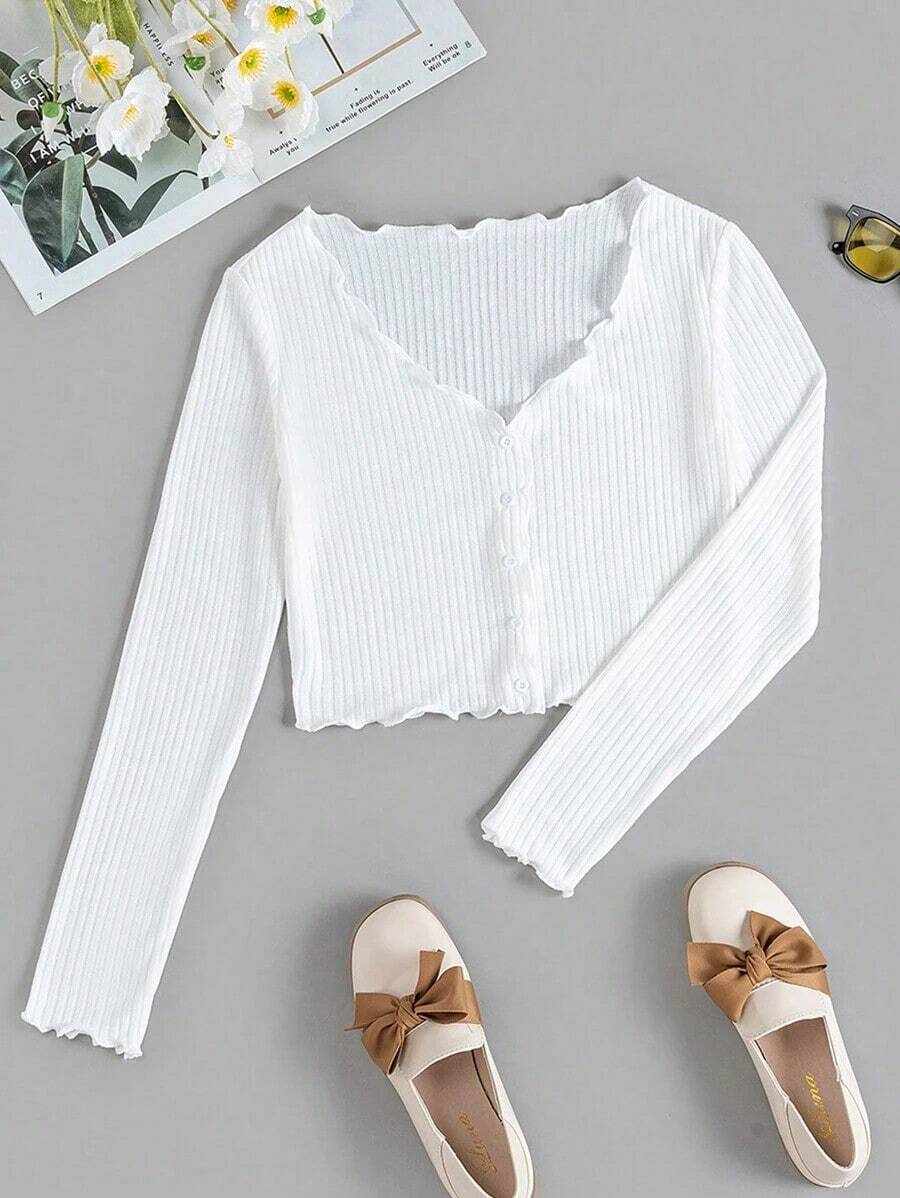 Camiseta De Punto De La Lechuga Con Botones Para Mujer - Blanco - Ver 1