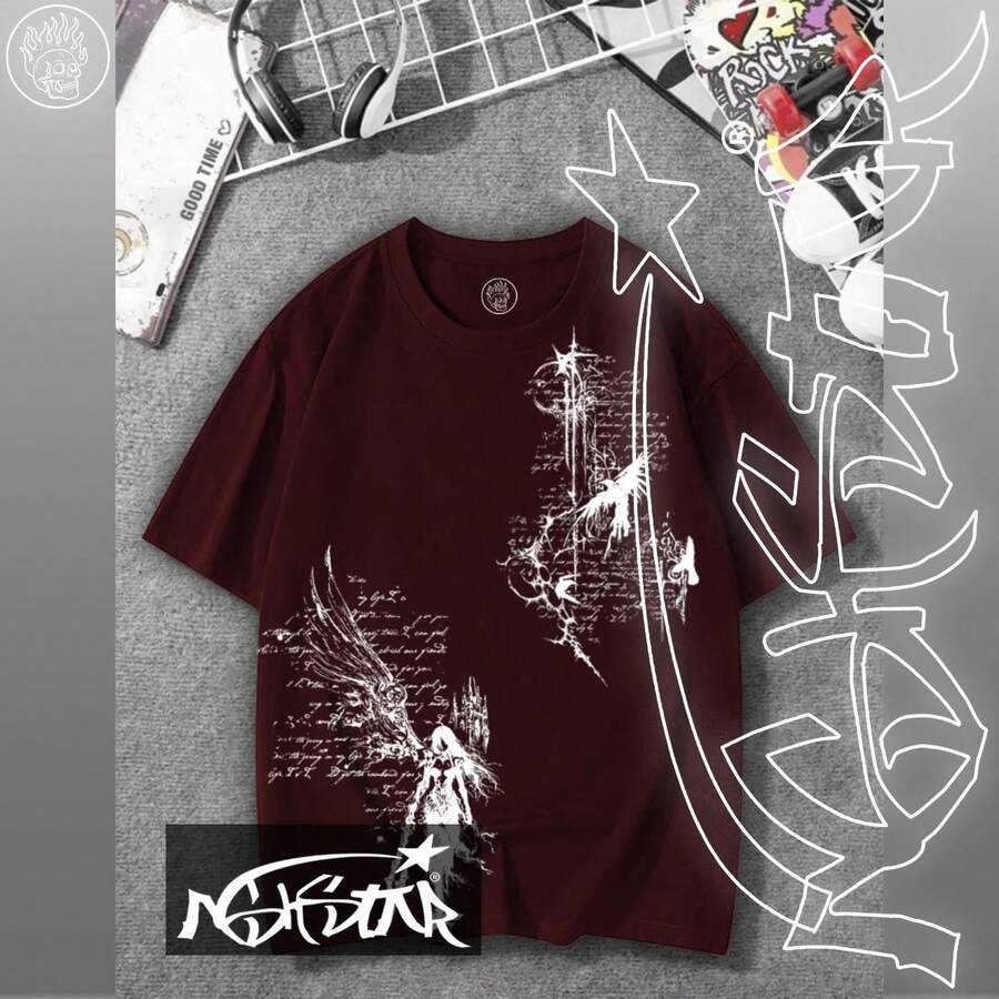 Premium 100% Cotton ASHSTAR "Gothic Witch" T-Shirt - 紫紅色 - 查看 1