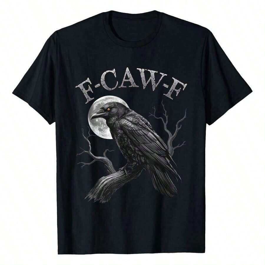 Black Crow, F-Caw-F, Camiseta de Humor Gótico para Adultos con Diseño de Pájaro Negro y Luna, Camiseta de Corte Holgado para Mujer | Camiseta de manga corta suave y transpirable para uso diario y viajes. Camiseta holgada, casual y versátil estilo Y2k. - Blanco - Ver 1