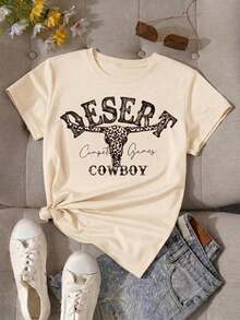Vintage Nueva camiseta de mujer para otoño-invierno, de manga corta con cuello redondo, ideal como prenda básica. Con diseño holgado y estampado moderno, hecha de algodón puro de alta calidad, ofrece comodidad y una sensación agradable en tu día a día.Fashion 100% Cotton - Albaricoque 1 - Ver 3