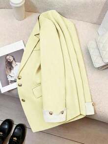Blazer casual con cuello de solapa y botones para mujer, primavera - Amarillo claro - Ver 1