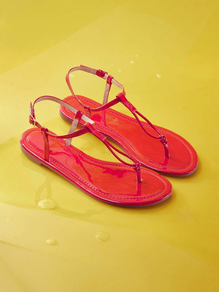 Trivaya Women Plain Simple Flat Sandals, Casual Daily Wear For Summer - Red - View 1