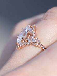 1pc Vintage Leaf Design Engagement Ring, Suitable For Women Wedding Proposal Party Jewelry Gift - Rose Golden - View 7