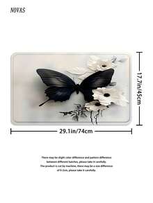1/3/4件套黑色蝴蝶白花浴室帘套装，纯色3D印花防水防滑面料，包含马桶盖和U型浴垫，12个挂钩，适用于家庭/卧室/客厅 - A - 查看 9