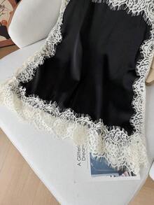 Camiseta de mujer casual y elegante, de seda suelta, ideal para viajes y vacaciones, con encaje beige.Adecuada para festivales de música/temporada de bodas, primavera/verano - Negro - Ver 11