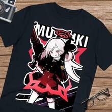Camiseta Mutsuki Blue Arch, juego Blue Arch, Asagi Mutsuki Shirt Shirt UniS1ex Ultra Cotton T1EE 220G, camiseta de manga corta de algodón puro para hombre y mujer, tejido grueso, resistente a las arrugas y que no se deforma fácilmente. Estilo sencillo y versátil, ligero y transpirable, perfecto para ir al trabajo, viajar, acampar, ir de compras y el tiempo libre diario. - Negro - Ver 1