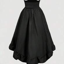 MOD Plus Size High Waist Asymmetrical Hem Skirt, High Waist Waistband, Pleated Front Hem, Adjustable Length, Ruffle Hem, Reversible Design, Gathered Back Waist, Olive Green, Vintage, Retro, Dark Green Formal Dress, Green Gown, Rouche Dress, Green Satin Dress, Dark Green Skirt,Christmas Skirt - Negro - Ver 5