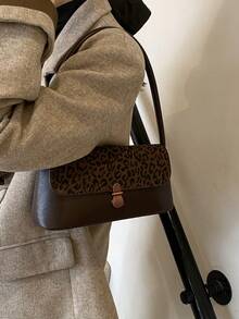 Retro Niche Commuter Underarm Bag, New Leopard Print Shoulder Bag, Fashion Matte Handbag For Women - Coffee - View 5