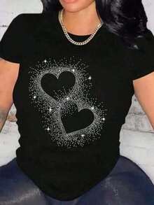 Camiseta de mujerCamiseta básica de manga corta para mujer Otoño/Invierno  - Cuello redondo, holgada, estampado elegante de mariposas de moda, tejido suave con excelente caída. ¡Ultra combinable!Cómoda y ligera - Negro - Ver 1