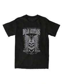 Camiseta de Banda de Rock para Hombre y Mujer - Camiseta de Manga Corta con Estampado de Guitarra y Calavera Dean, Cuello Redondo, Transpirable, Corte Holgado, Adecuada para Disfraz de Guitarrista, Conciertos, Uso Casual, Lavable a Máquina, Camiseta de Merchandising Musical. Una camiseta de manga corta adecuada para el hogar, uso diario, fiestas y viajes, perfecta como regalo para amigos o familiares. - Negro - Ver 5