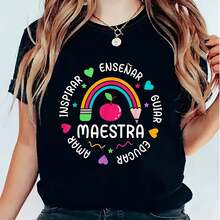 Women's 100% Cotton T-Shirts 2026, Graphic Print T-Shirt, Short Sleeve, Round Neck, Casual Top For Summer And Spring, Korean Style Women's Clothing - Black - View 4