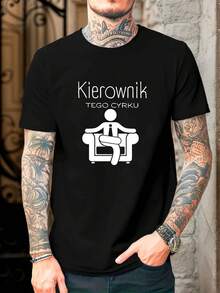 Herr sommar-t-shirt, rund hals, med Manager of this Circus-tryck, lös och bekväm. - Svart - Visa 6