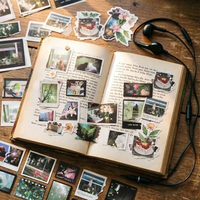 Bộ nhãn dán khung ảnh phong cách retro - Nhãn dán ảnh lấp lánh thẩm mỹ dùng cho sổ lưu niệm, nhật ký, đồ thủ công DIY, trang trí sổ kế hoạch, ốp điện thoại và laptop, 3 kiểu dáng, 6 tờ nhãn dán mờ/bóng với các họa tiết hoa cổ điển, hoàng hôn, phong cảnh và thành phố.