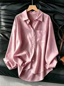 Camisa holgada de manga larga casual para mujer, adecuada para el trayecto al trabajo en primavera y otoño - Rosado Sandía - Ver 1