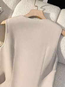 Camisa sin mangas de unicolor y estilo minimalista con botones para mujer - Albaricoque - Ver 3