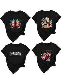 Soft 100% Cotton T-Shirt. Personalized T-Shirt - Add Your Own Text/Images (Badge, Company Logo, Family Photo, Selfie) To Design Your Own Custom Printed T-Shirt. Add Your Favorite Photos And Text (Girlfriend, Partner, Family, Selfie, Pet, Photos Of Friends) For A Personalized Printed T-Shirt, Suitable For (Anniversary, Wedding Promise, Engagement, Couple Formation), Suitable For Group Customization For Best Friends/Sisters, Suitable For Daily Wear/Wedding Party/Company Meeting/Family Reunion, Christmas Gift, Mother's Day, Father's Day, Autumn Chic Style, Utilitarian Chic Style, New Autumn Style For Women, Graphic Print, Casual Wear, Summer White T-Shirt, Eternal Love. Breathable Cotton T-Shirt, Goes With Everything. - 黑色 - 查看 3