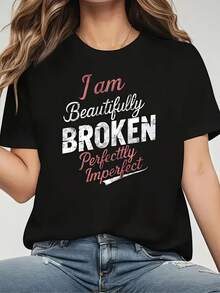 Women's Short Sleeve Crew Neck T-Shirt, 100% Cotton - Casual Short Sleeve Crew Neck Top For Spring/Summer, Machine Washable, Non-See-Through Fabric, Suitable For Everyday Casual Wear - In Stock (Not Promotional) - Women's Everyday Casual Clothing - 黑色 - 查看 1