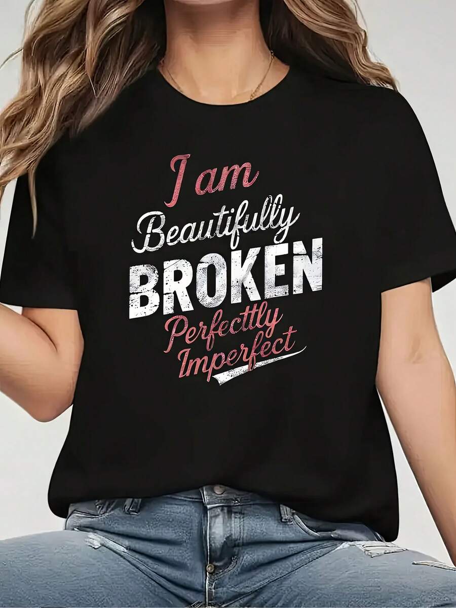 Women's Short Sleeve Crew Neck T-Shirt, 100% Cotton - Casual Short Sleeve Crew Neck Top For Spring/Summer, Machine Washable, Non-See-Through Fabric, Suitable For Everyday Casual Wear - In Stock (Not Promotional) - Women's Everyday Casual Clothing - 黑色 - 查看 1