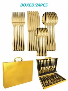 12/16/24pcs Stainless Steel Cutlery Set With Storage Box Gift Box, Suitable For Home Kitchen Wedding Party Cooking Christmas Gift - - - View 8