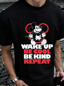 Unisex Disney Mickey Slogan Tee, Bold Street Print, Casual Fit, Cool & Versatile. - 黑色 - 查看 1