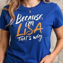 Camiseta de Algodón Vintage para Mujer con Estampado de Letras "Porque Soy Lisa, Por Eso", Camiseta Casual de Manga Corta y Cuello Redondo, Top Holgado para Uso Diario, Tallas Disponibles, Camiseta Básica Negra con Diseño Gráfico, Tela de Algodón Suave y Cómoda, Camisa Casual Elegante para Mujer, Perfecta para Conjuntos de Verano. - Azul - Ver 1