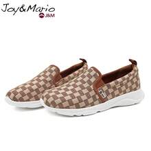 joy&mario 1雙女款棕米色格紋厚底樂福鞋，輕量透氣防滑休閒鞋，日常穿搭街頭風 - J&M - 金色 - 查看 5